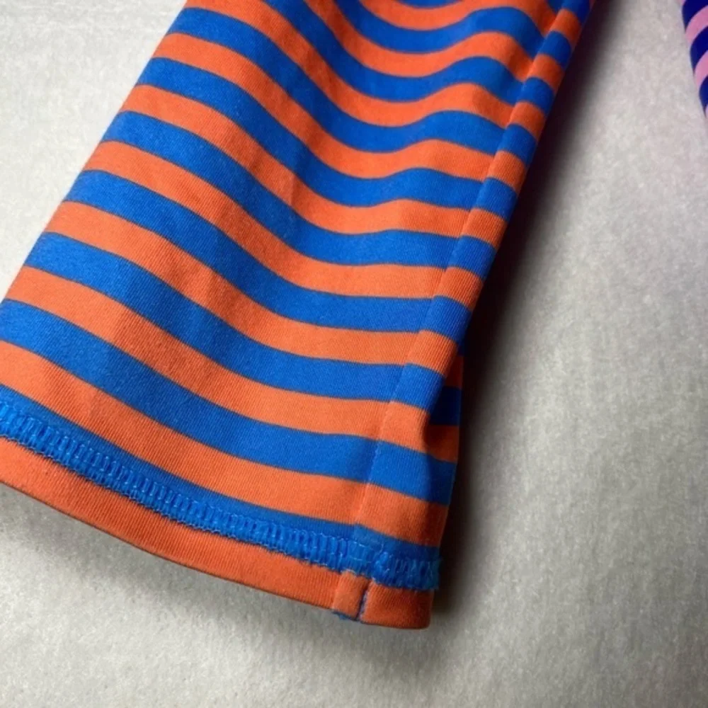 Lands End Swim Shirt Rash Guard Size 12 Blue Orange‎ Pink Stripes Long Sleeve